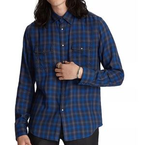 John Varvatos Collection Snap-Front Plaid Shirt